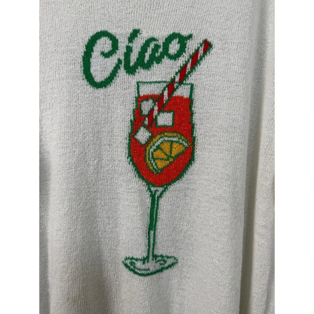 Show Me Your Mumu Woodsy Sweater Ciao Cocktail Graphic Knit White Medium NWT